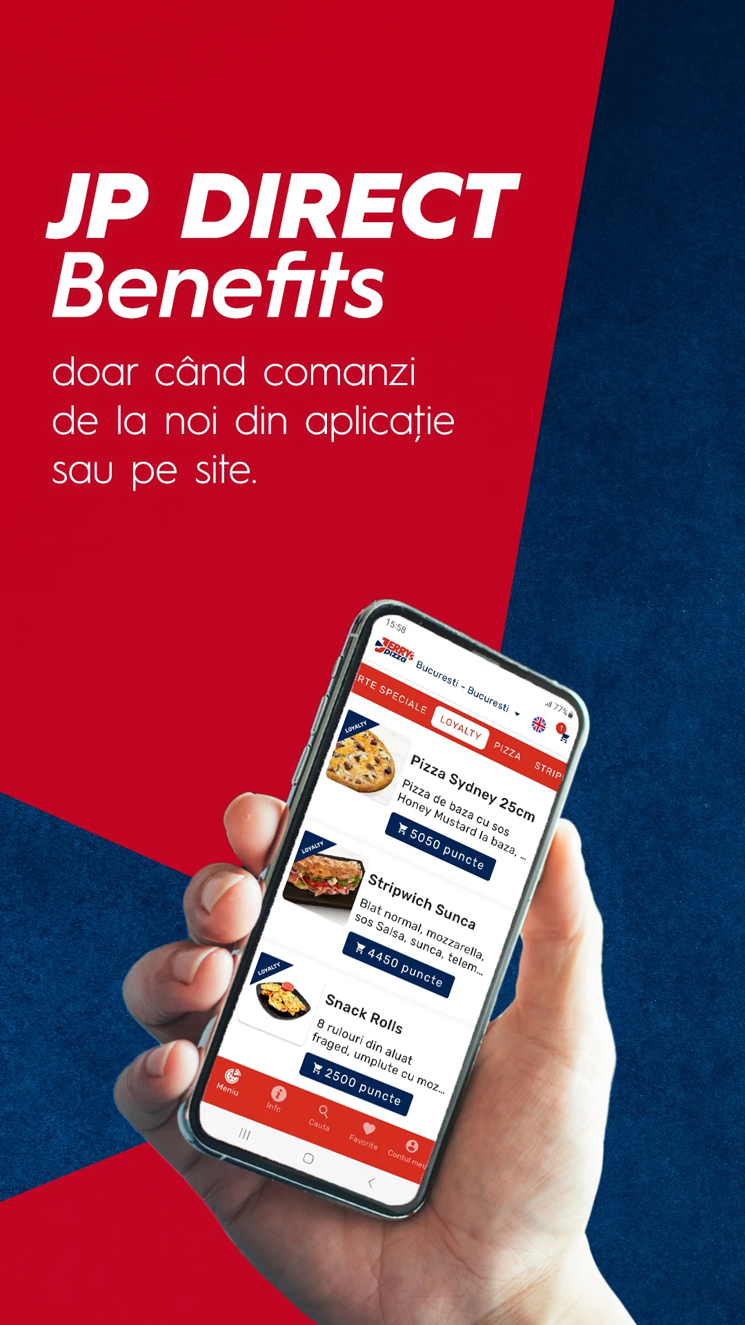 Imagine publicată de Jerry’s Pizza: aplicația cu produse și puncte de loialitate
